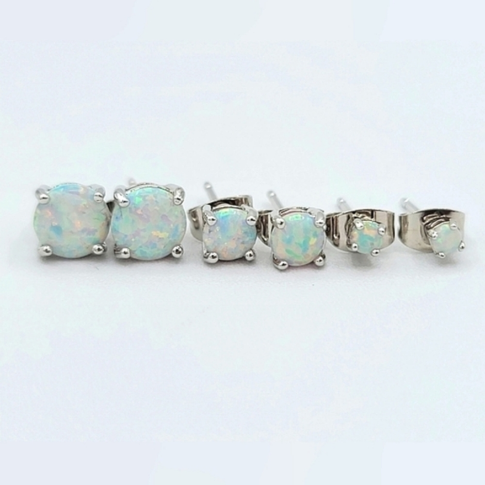 Lab Created Opal Silvertone Earrings Set of 3 Pairs #683